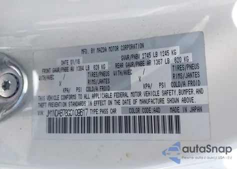 2016 Mazda Mx-5 Miata Sport from USA, damaged, VIN JM1NDAB78G0109617